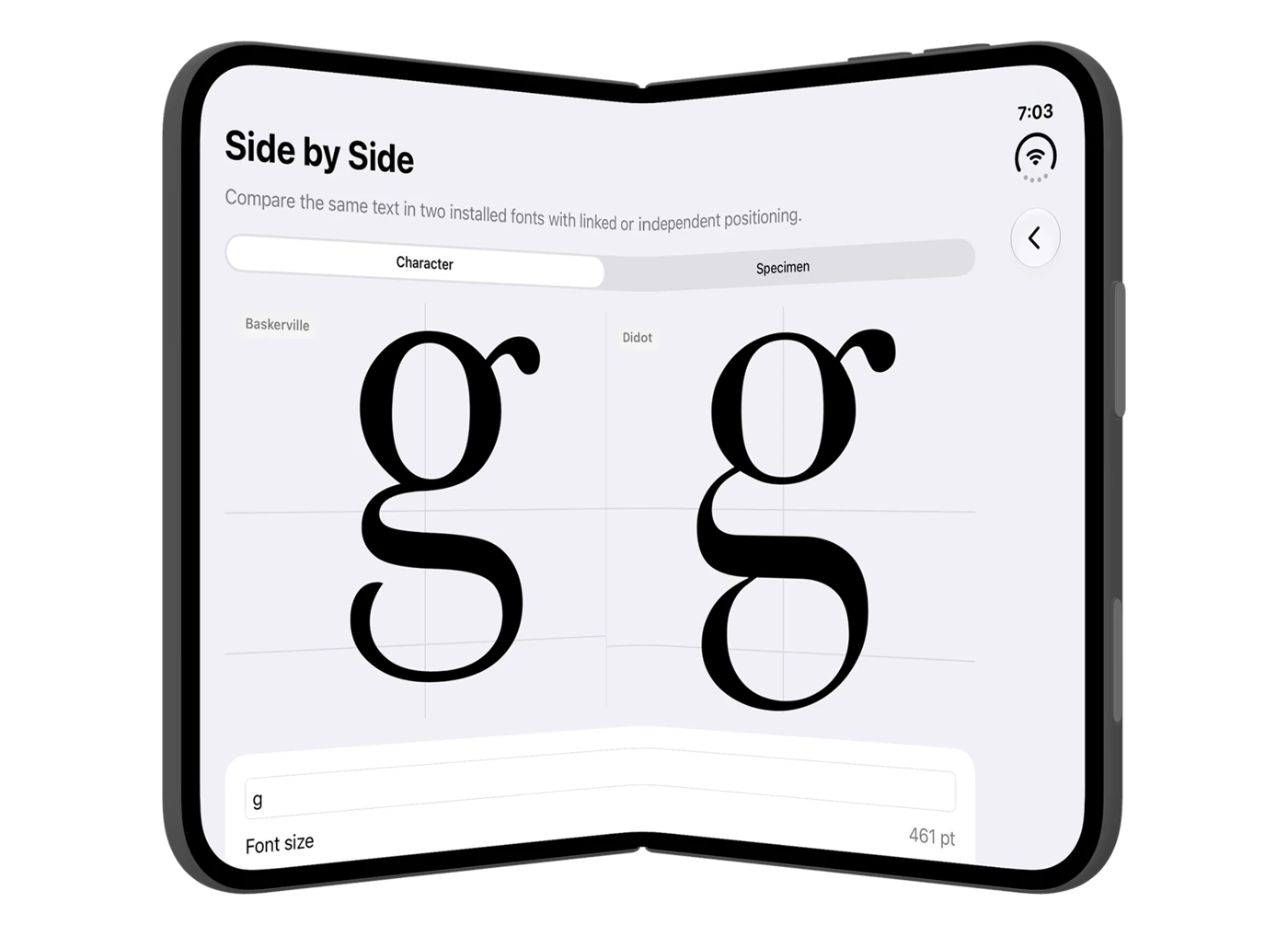 Typography Insight on iPhone Duo: Folded view in light mode