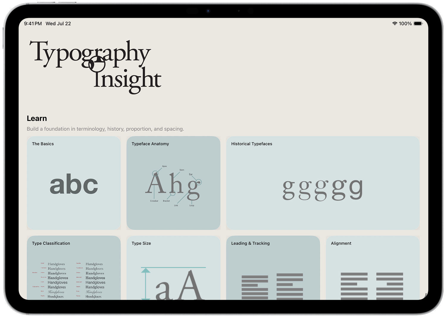Typography Insight iPad screen 1