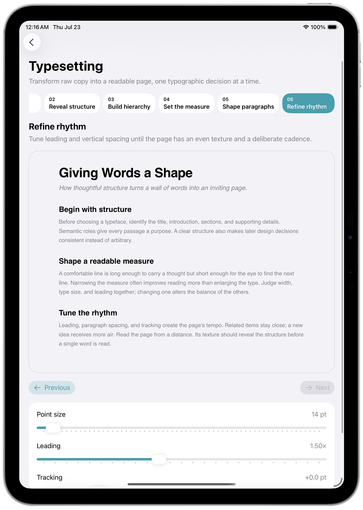 Typography Insight iPad screen 14